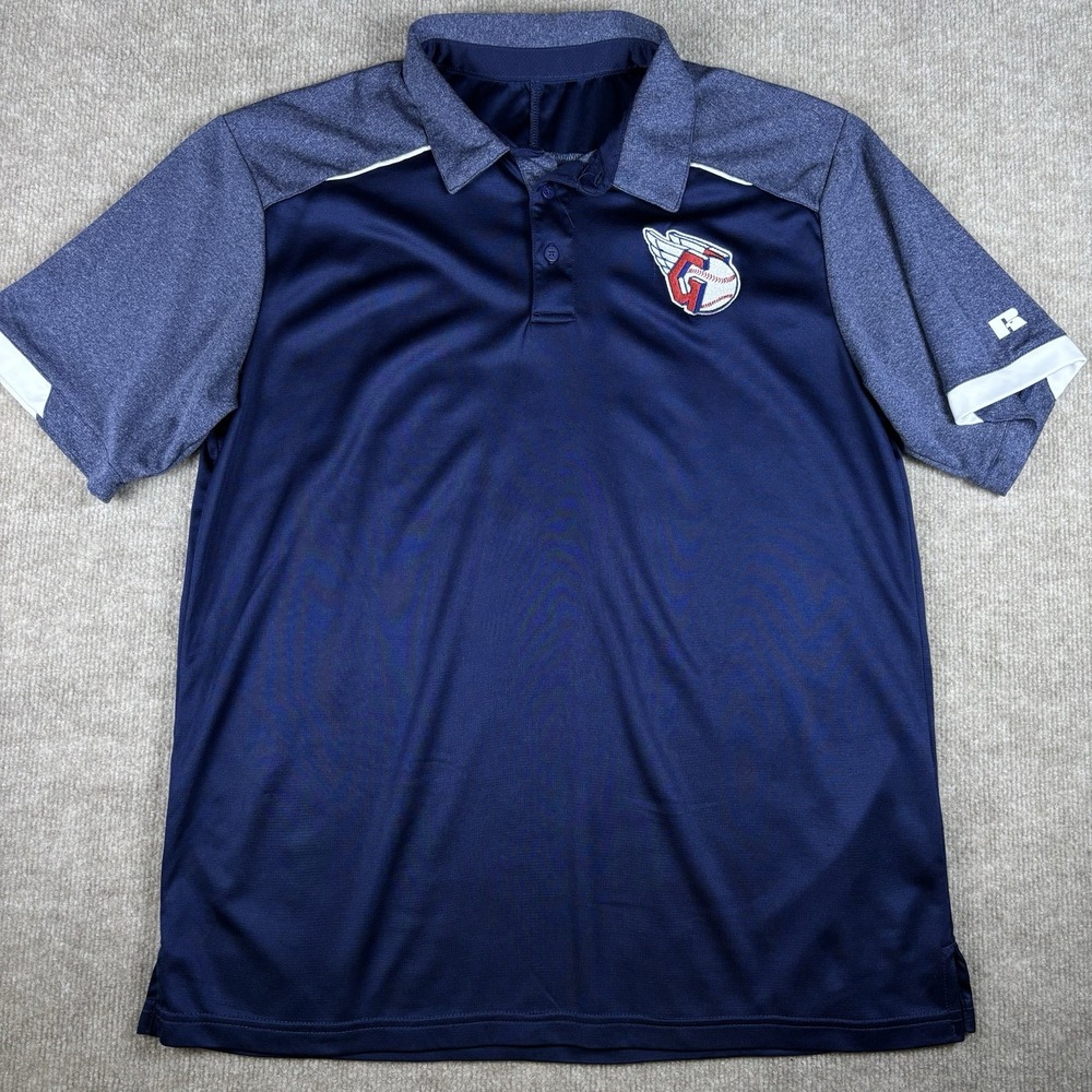 Cleveland Guardians Russell Athletic Polo Shirt Mens Large Blue Performance